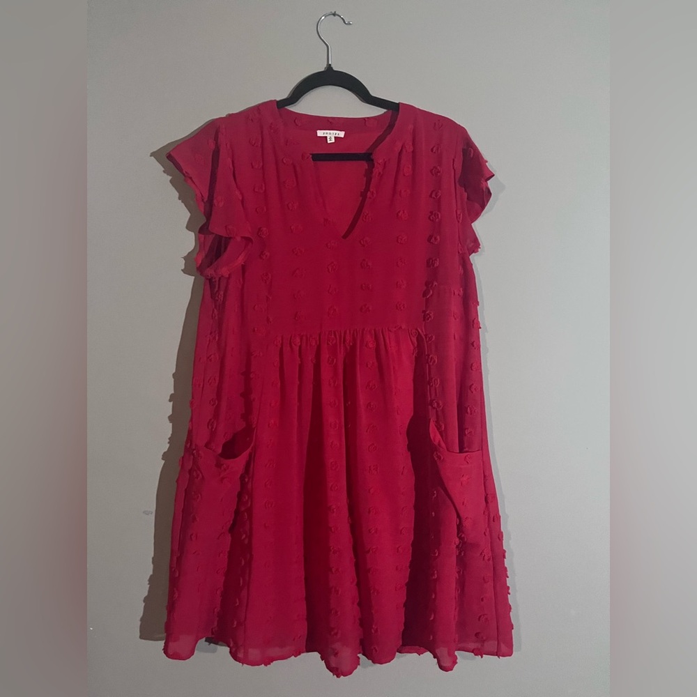 JODIFL Vibrant Red Textured Dress